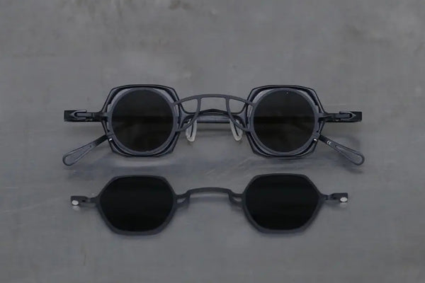 Rigards aluminum-magnesium alloy + titanium high degree hand-polished double-layer glasses double clip RG1921TI black frame dark gray double clip